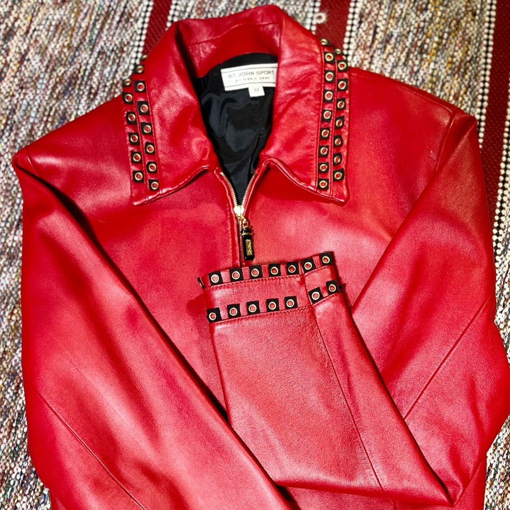 NWOT, Medium Women's Red Leather Jacket (St. John Sport by Marie Gray)